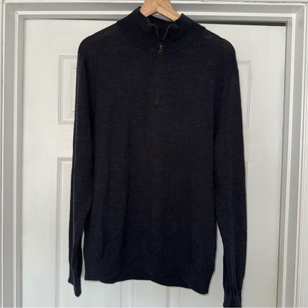 J. Crew Charcoal Gray Half-Zip Merino Wool Slim Sweater L